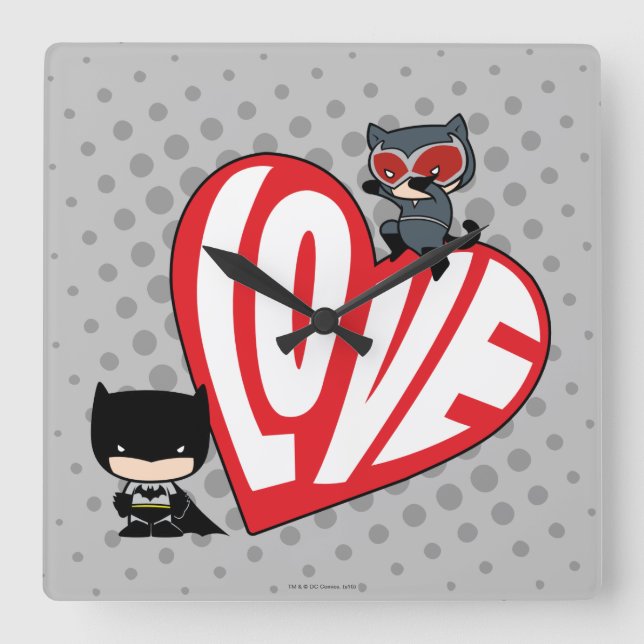 Relógio Quadrado Chibi CatWomen Punt em Batman (Frente)