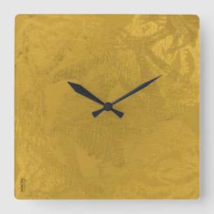 Relógio Quadrado Chic Dourada Abstrato Floral