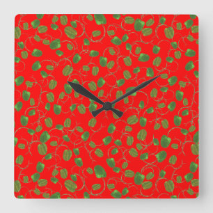 Relógio Quadrado Chic Poppy Buds no Bright Red Wall Clock