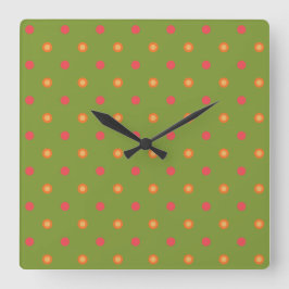 Relógio Quadrado Chic Poppy Colors Bolinhas Square Wall Clock