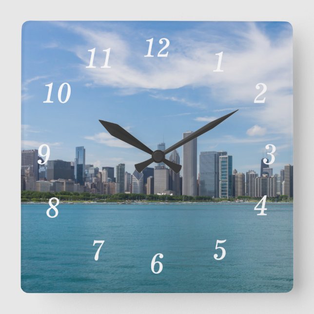 Relógio Quadrado Chicago Day Cityscape Wall Clock (Frente)