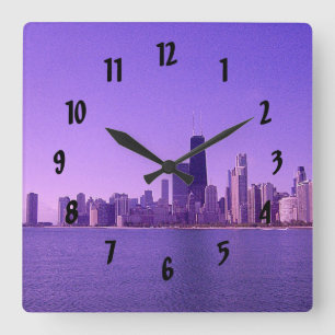 Relógio Quadrado Chicago Skyline Deep Purplish Hues