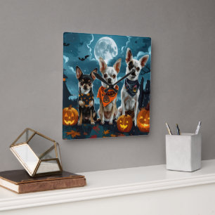 Relógio Quadrado Chihuahua Halloween Assustador