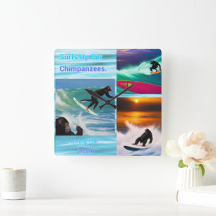 Relógio Quadrado Chimpanzés Surfing Photo Collage, Wall Clock