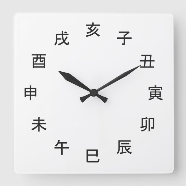 Relógio Quadrado Chinese Zodiac Kanji Clock -  (Frente)