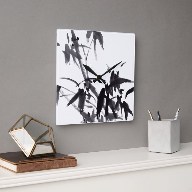 Relógio Quadrado Chinesische Kunst mit Bambusmotiv (Escritório)