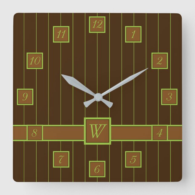 Relógio Quadrado Chocolate com Limão Pinstripes Clock (Frente)