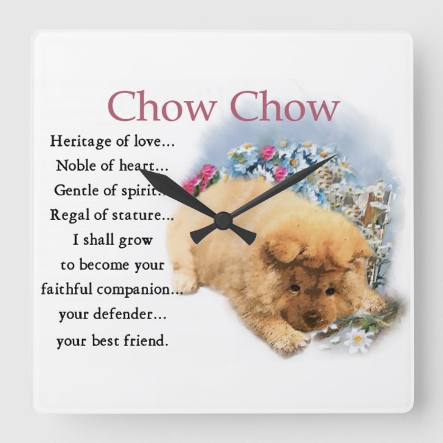 Relógio Quadrado Chow Chow Heritage of Love Puppy (Frente)