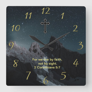 Relógio Quadrado Christian Faith cruzou com 2 Corinthians 5:7