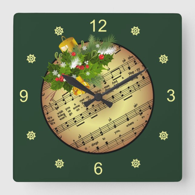 Relógio Quadrado Christmas Tree Ornament ~ Bell & Mistletoe ~  (Frente)