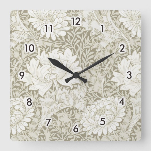 Relógio Quadrado Chrysanthemum Ivory, William Morris (Frente)