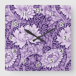 Relógio Quadrado Chrysanthemum Purple, William Morris