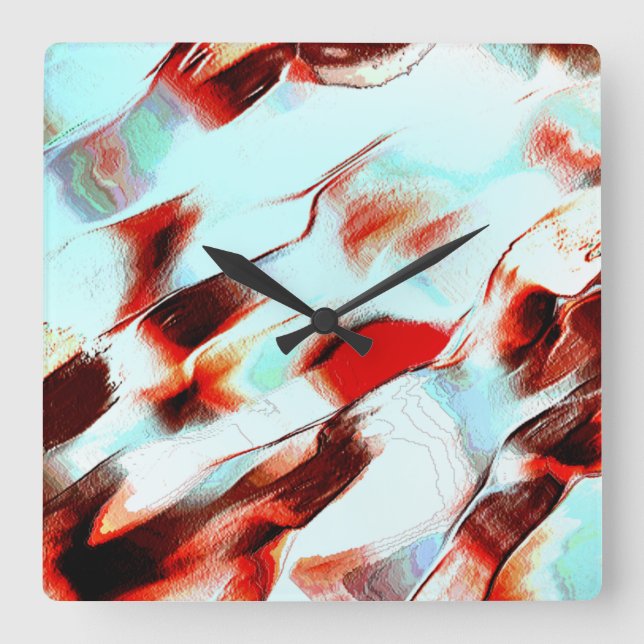 Relógio Quadrado Ciano claro e vermelho forte (Frente)
