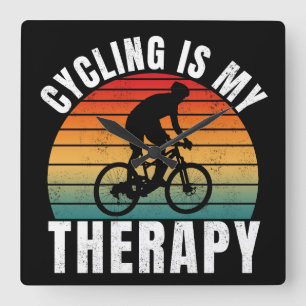 Relógio Quadrado Ciclismo é minha terapia Tipografia Vintage Engraç