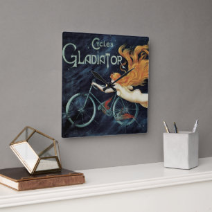 Relógio Quadrado Ciclos Gladiator, Arte Nova Vitoriana Antiga