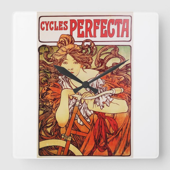 Relógio Quadrado Ciclos Perfecta de Alphonse Mucha (Frente)