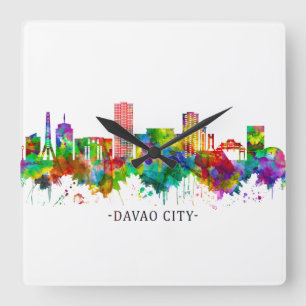 Relógio Quadrado Cidade de Davao Filipinas Skyline