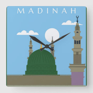 Relógio Quadrado Cidade de Madinah com Masjid e Nawabi