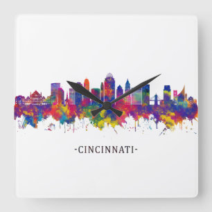 Relógio Quadrado Cincinnati Ohio Skyline