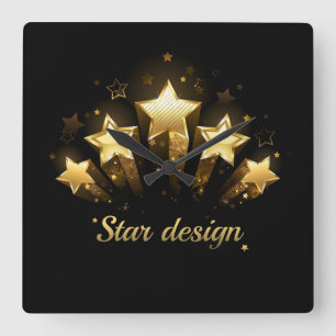 Relógio Quadrado Cinco estrelas douradas a preto