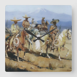 Relógio Quadrado Cinco Vaqueros em Horseback por Edward Borein