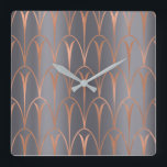 Relógio Quadrado Cinza de Geometria de Cobre Dourada Art Deco Cinza<br><div class="desc">Design de Florença italiana - moda,  luxuosa,  florenceK</div>