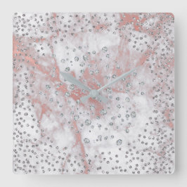 Relógio Quadrado Cinza de prata Confetti Diamantes Crystals Marble 