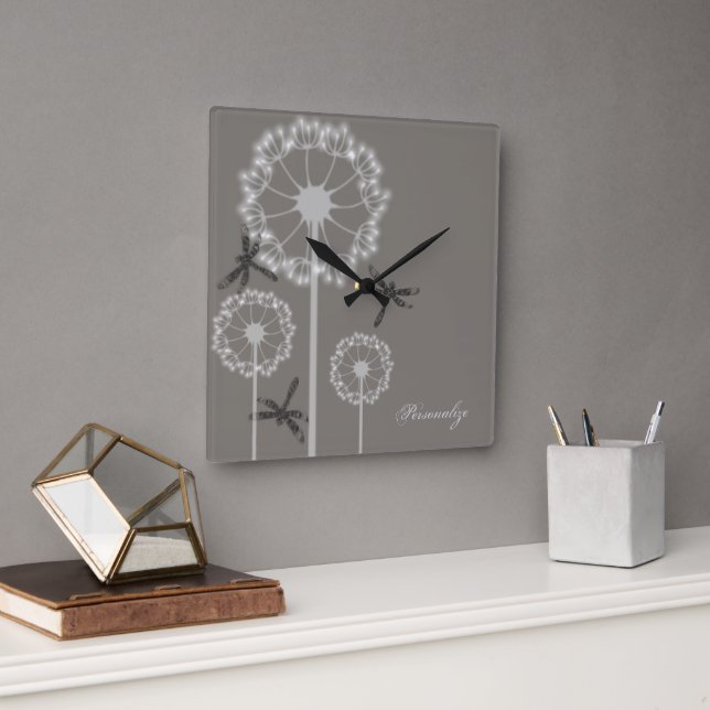 Relógio Quadrado Cinza Dragonflies Wall Clock (Escritório)