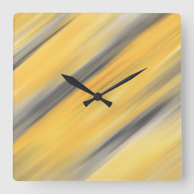 Relógio Quadrado Cinza e Abstrato de Diagonal Amarelo (Frente)