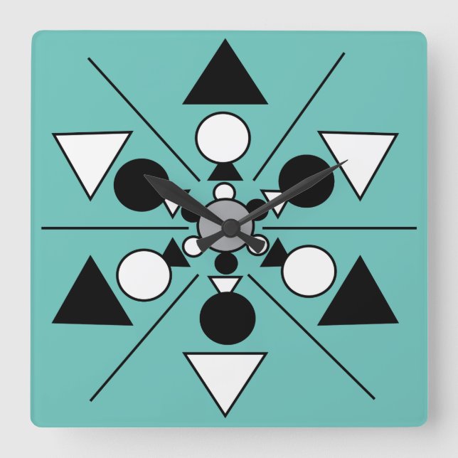 Relógio Quadrado Cinza Geométrica Mínima Branca Negra (Frente)