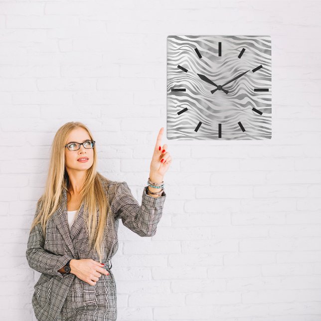 Relógio Quadrado Cinza Grafite Silver Capite Pele Negra Abstrato (Gray Silver Graphite Animal Skin Black Abstract Square Wall Clock)