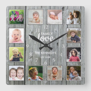 Relógio Quadrado Cinza Personalizada Da Família De Colagem De Foto
