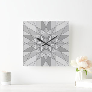 Relógio Quadrado Cinza preto branco Padrão Triângulo Mosaico retrô