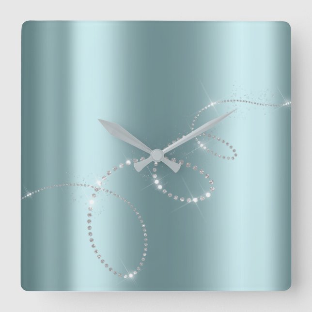 Relógio Quadrado Cinza Silver Blue Crystals Infinity Diamantes (Frente)