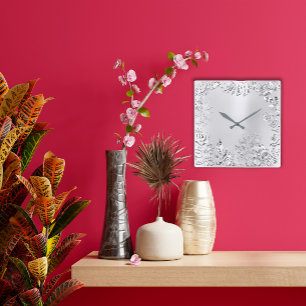 Relógio Quadrado Cinzas De Prata Palma De Palma Monocrome Aço Metál