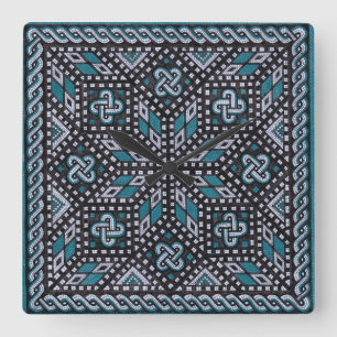 Relógio Quadrado cinzas pretas e azul Matisse ilustram o mosaico