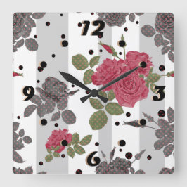 Relógio Quadrado Cinzas retrorreflectoras brancas rosas vermelhas d