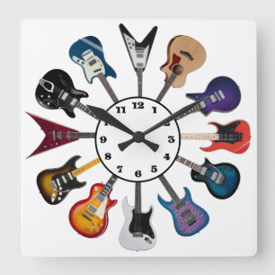 Relógio Quadrado Círculo de Guitarra Elétrica Branco
