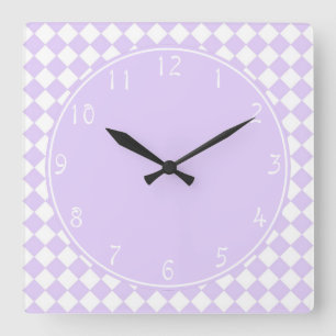 Relógio Quadrado Círculo Lilás Diamante Roxo padrão Xadrez