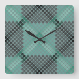 Relógio Quadrado Círculo ou esferas opacos e verdes, em quadrados