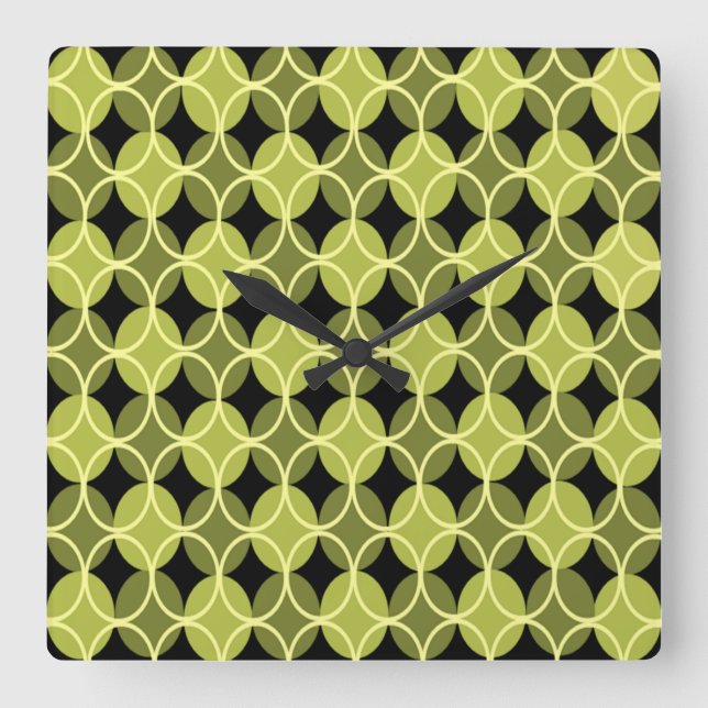 Relógio Quadrado Círculos em Círculos - Verde e Amarelo (Frente)