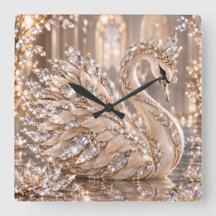 Relógio Quadrado Cisne de Cristal de Luxo