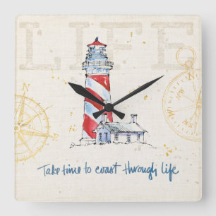 Relógio Quadrado Citação Costeira   Levar Tempo A Passar Pela Vida