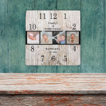 Relógio Quadrado Citação da Família de Colagem de Fotos Rustic Wood<br><div class="desc">Relógio russo de madeira personalizado com 4 fotos.O relógio personalizado da família faz dele um presente perfeito para todas as ocasiões. Personalize com o nome da família e a data estabelecida. A citação "Família é Tudo" acrescenta um toque único ao relógio da parede de fotos.</div>