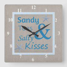 Relógio Quadrado Citação de Sandy Toes e Salty Kisses Beach Life