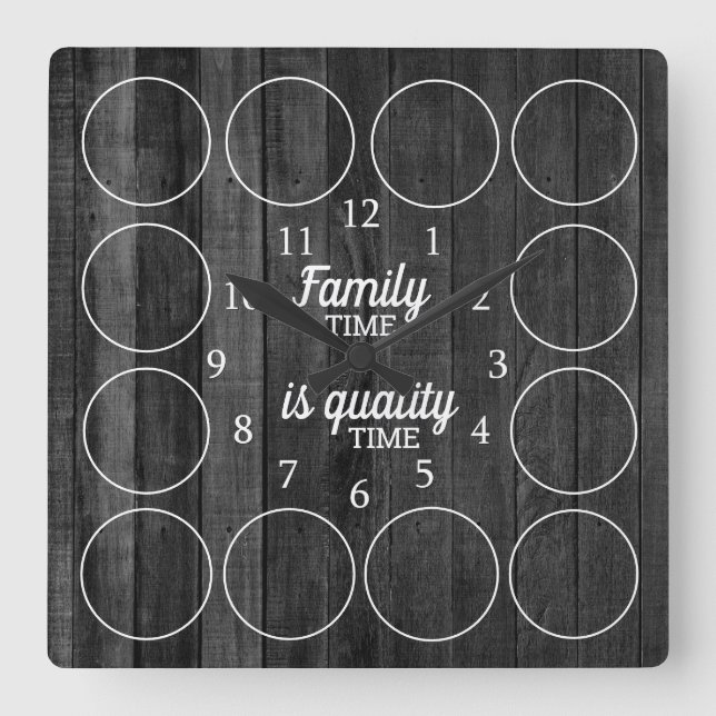 Relógio Quadrado Citação do Horário da Família de Quadros de Fotos  (Frente)