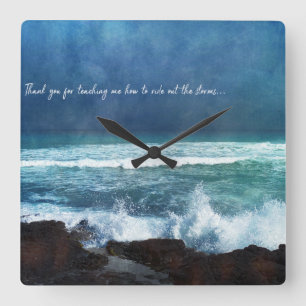 Relógio Quadrado Citação do Oceano Havaiano Onda Onda Surf Azul A