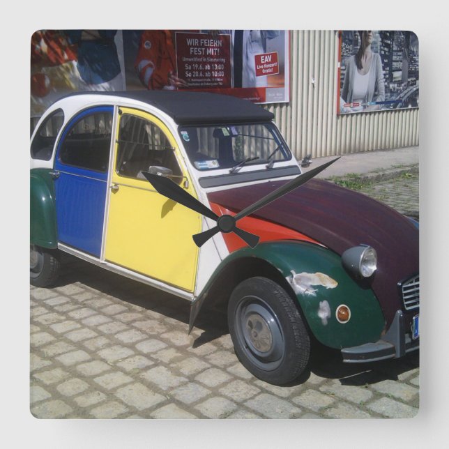 Relógio Quadrado Citroen 2 CV colorido (Frente)