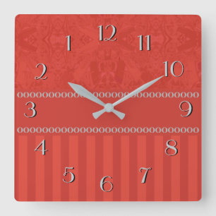Relógio Quadrado City Abstract Backwards Clock Red with Stripes