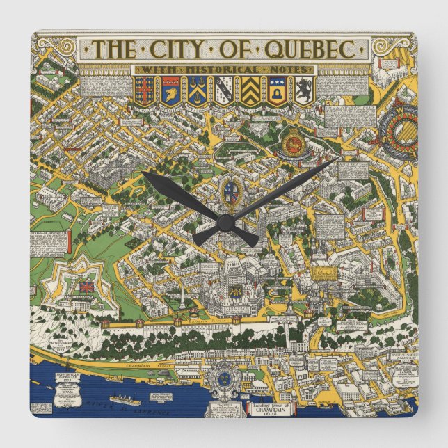 Relógio Quadrado City of Quebec Map (Frente)